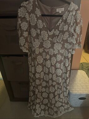 Floral Lace Maxi  Dress in Taupe and Ivory